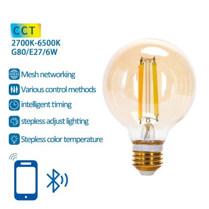 LED Stmievateľná žiarovka FILAMENT MESH Smart G80 E27/6W/230V 2700-6500K - Aigostar