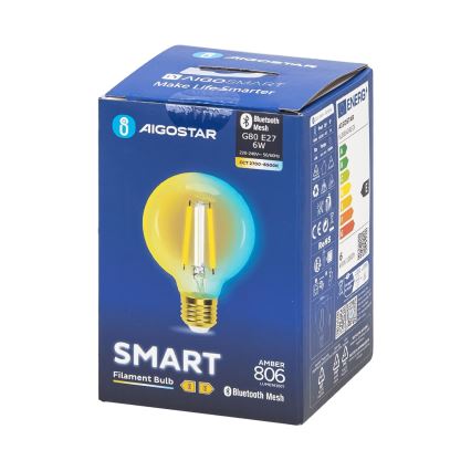 LED Stmievateľná žiarovka FILAMENT MESH Smart G80 E27/6W/230V 2700-6500K - Aigostar
