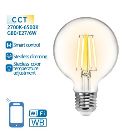 LED Stmievateľná žiarovka FILAMENT G80 E27/6W/230V 2700-6500K Wi-Fi - Aigostar