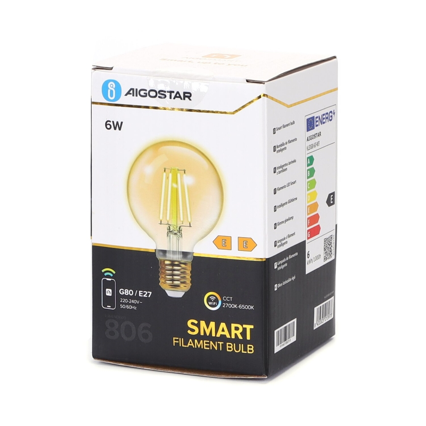 LED Stmievateľná žiarovka FILAMENT G80 E27/6W/230V 2700-6500K Wi-Fi - Aigostar