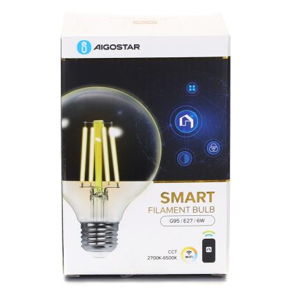 LED Stmievateľná žiarovka FILAMENT G95 E27/6W/230V 2700-6500K Wi-Fi - Aigostar