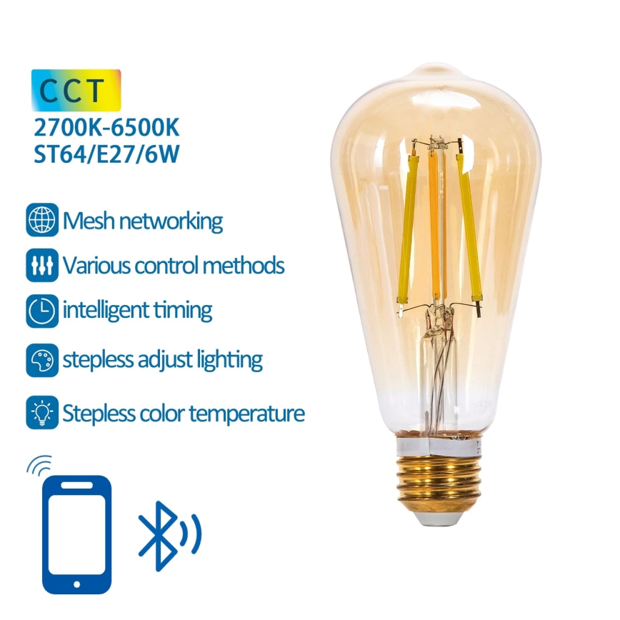 LED Stmievateľná žiarovka FILAMENT MESH Smart ST64 E27/6W/230V 2700-6500K - Aigostar