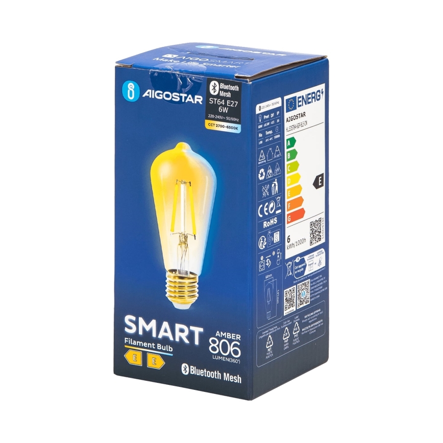 LED Stmievateľná žiarovka FILAMENT MESH Smart ST64 E27/6W/230V 2700-6500K - Aigostar
