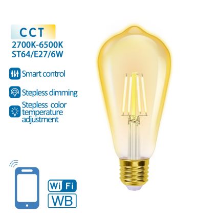 LED Stmievateľná žiarovka FILAMENT ST64 E27/6W/230V 2700-6500K Wi-Fi - Aigostar