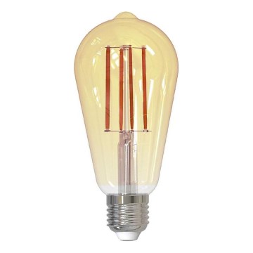 LED žiarovka tvaru hrušky s viditeľnými vnútornými LED diódami na kovovom skrutkovom zákrute, je zobrazená na bielom pozadí.