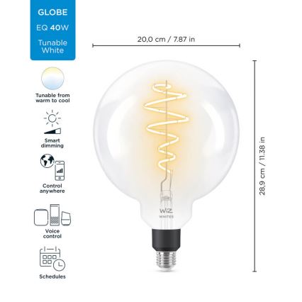 LED Stmievateľná žiarovka FILAMENT G200 E27/6,5W/230V 2700-6500K CRI 90 Wi-Fi - WiZ