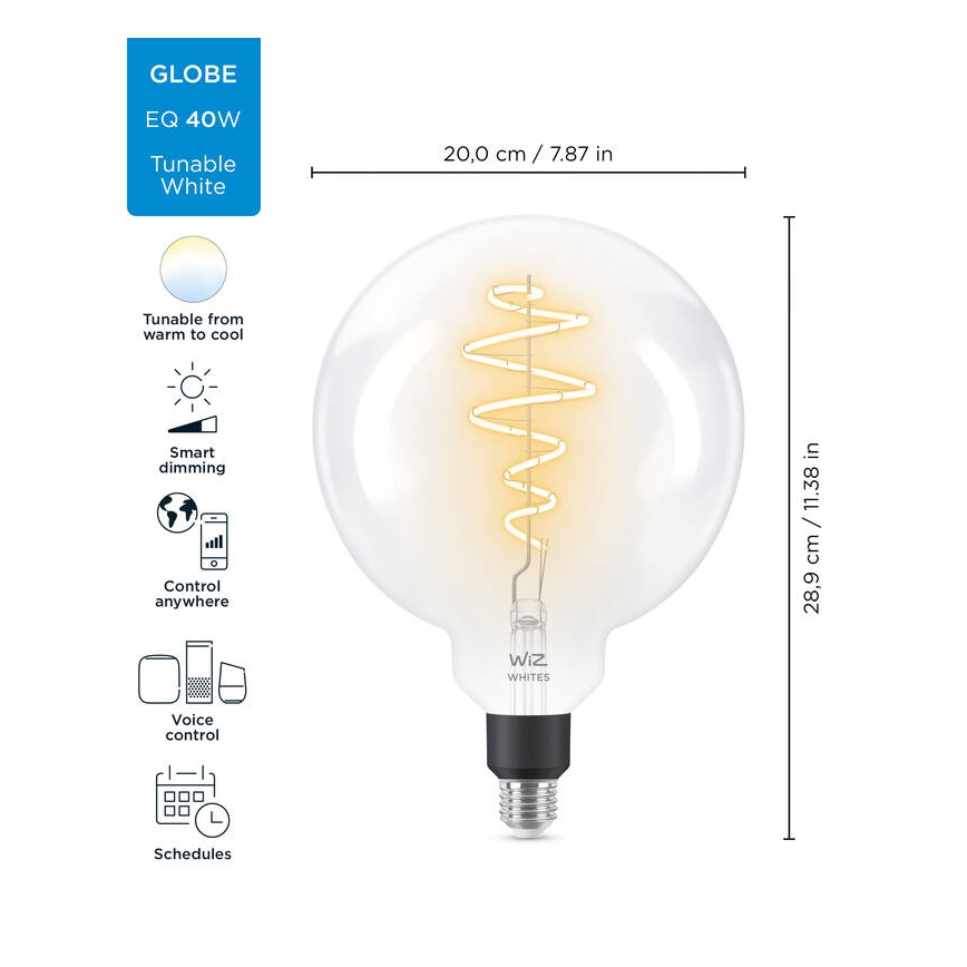 LED Stmievateľná žiarovka FILAMENT G200 E27/6,5W/230V 2700-6500K CRI 90 Wi-Fi - WiZ