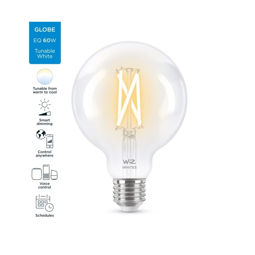 LED Stmievateľná žiarovka FILAMENT G95 E27/6,7W/230V 2700-6500K CRI 90 Wi-Fi - WiZ