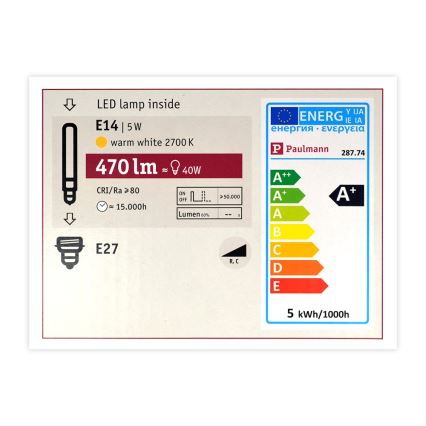 LED Stmievateľná žiarovka INNER G125 E27/5W/230V 2700K - Paulmann 28774