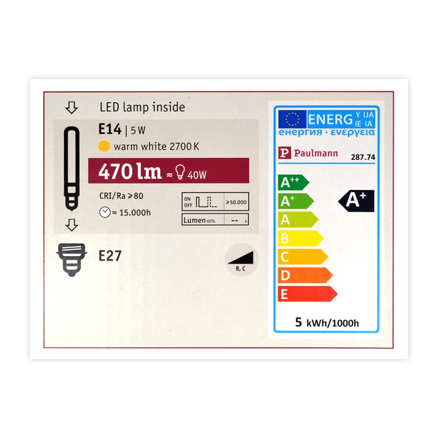 LED Stmievateľná žiarovka INNER G125 E27/5W/230V 2700K - Paulmann 28774