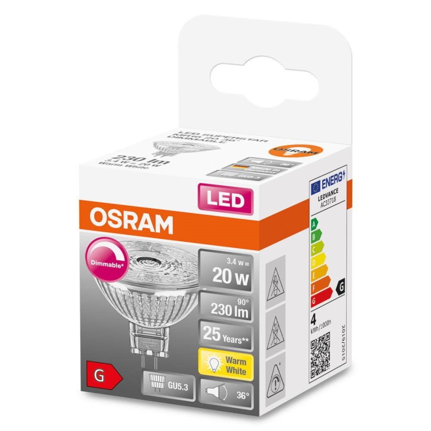 LED Stmievateľná žiarovka MR16 GU5,3/3,4W/12V 2700K - Osram