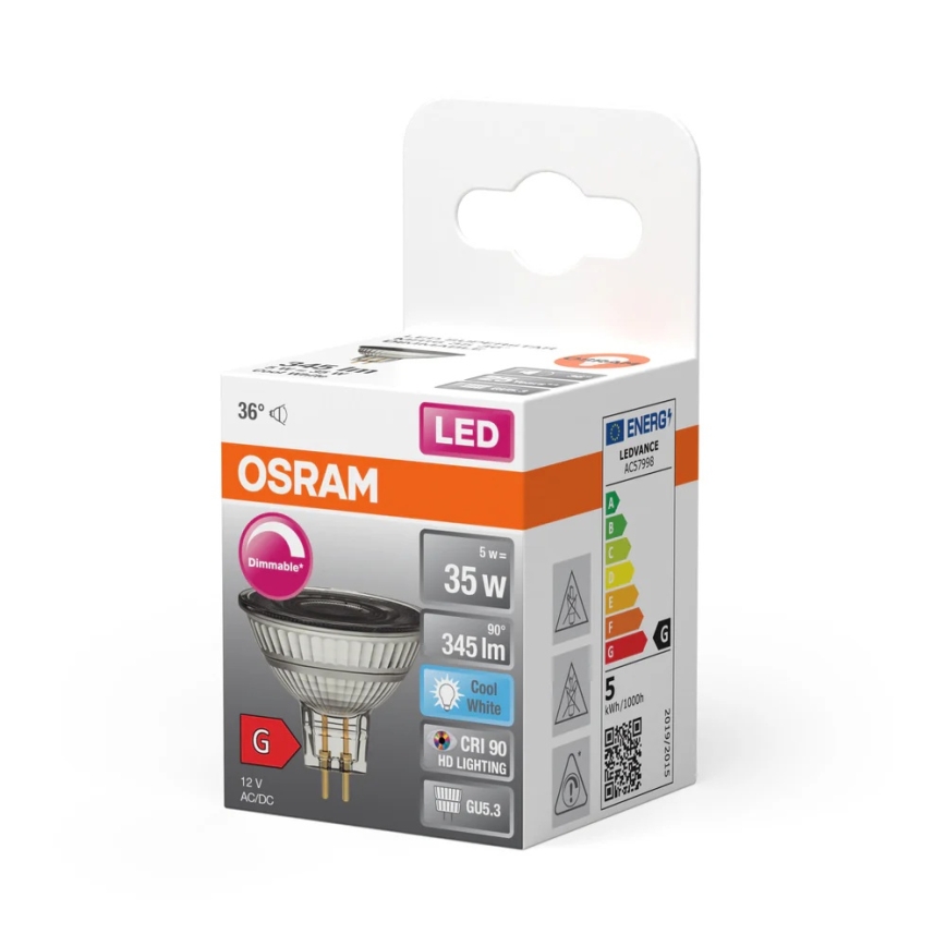 LED Stmievateľná žiarovka MR16 GU5,3/5W/12V 4000K 36° CRI 90 - Osram
