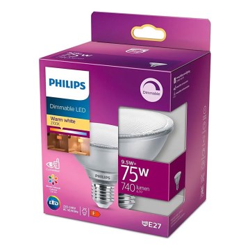 LED stmievateľná žiarovka Philips E27/9,5W/230V 2700K