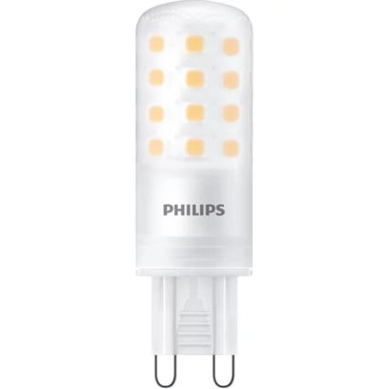 LED žiarovka Philips svieti, má valcovitý tvar a je vybavená dvoma kolíkmi pre zapojenie. Na tele žiarovky je vytlačené logo „PHILIPS“.