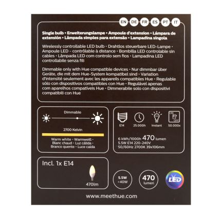 LED Stmievateľná žiarovka Philips Hue WHITE E14/5,5W/230V 2700K