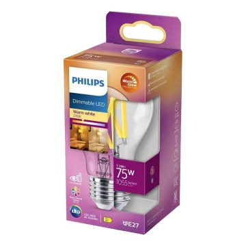 LED Stmievateľná žiarovka Philips Warm Glow A60 E27/7,9W/230V 2200-2700K CRI 90