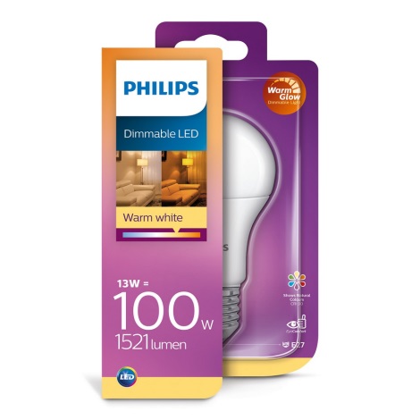 LED Stmievateľná žiarovka Philips Warm Glow E27/13W/230V 2200K-2700K 