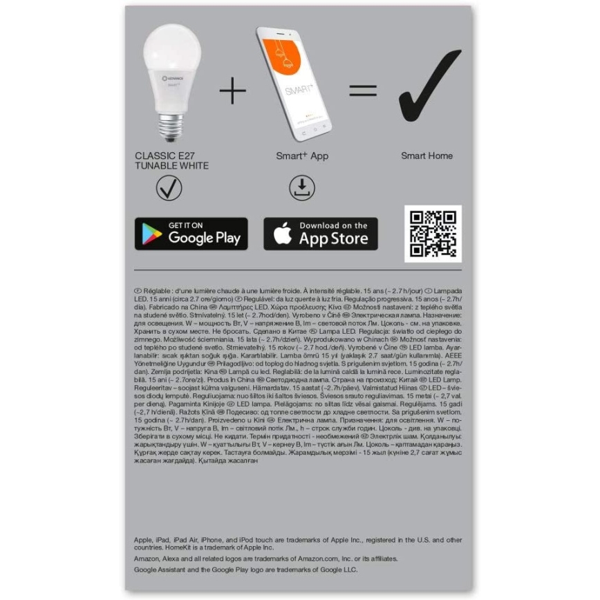 LED Stmievateľná žiarovka SMART+ E27/9,5W/230V 2700K-6500K Wi-Fi - Ledvance
