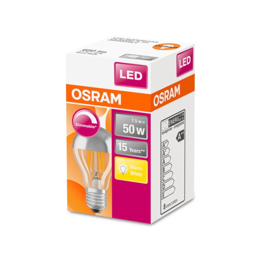 LED Stmievateľná žiarovka so zrkadlovým vrchlíkom E27/7,5W/230V 2700K - Osram