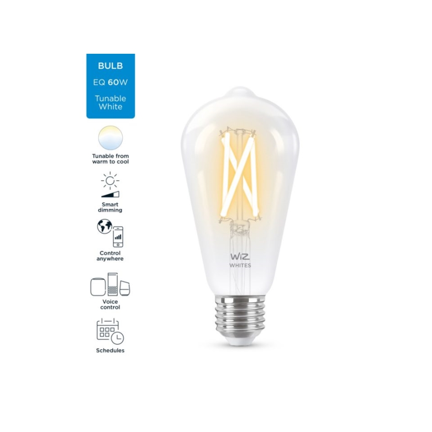 LED Stmievateľná žiarovka FILAMENT ST64 E27/6,7W/230V 2700-6500K CRI 90 Wi-Fi - WiZ