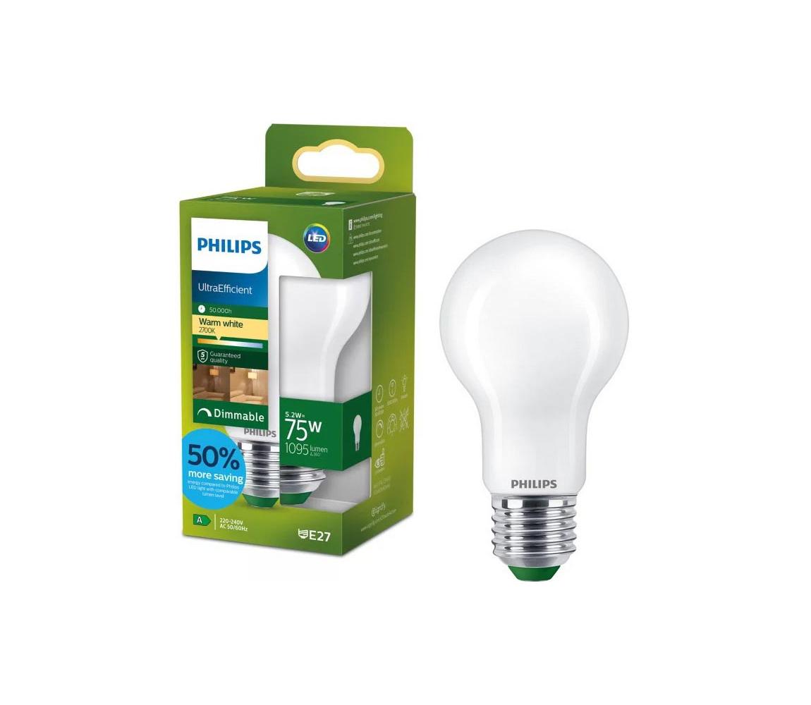 LED stmievateľná žiarovka ULTRAEFFICIENT Philips A60 E27/5,2W/230V 2700K 872110305199800