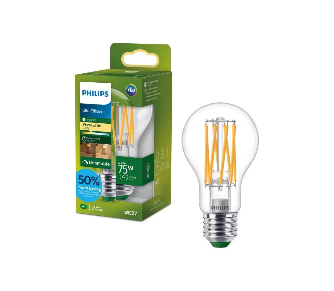 LED stmievateľná žiarovka ULTRAEFFICIENT VINTAGE Philips A60 E27/5,2W/230V 2700K 872110305197400