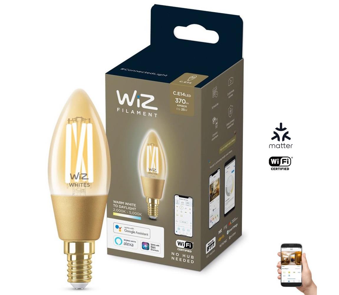 LED Stmievateľná žiarovka VINTAGE C35 E14/4,9W/230V 2000-5000K CRI 90 Wi-Fi - WiZ 871869978725702
