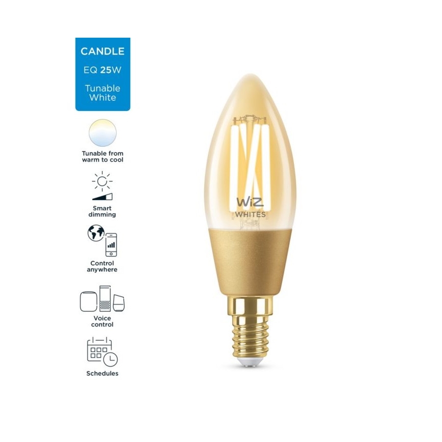 LED Stmievateľná žiarovka VINTAGE FILAMENT C35 E14/4,9W/230V 2000-5000K CRI 90 Wi-Fi - WiZ