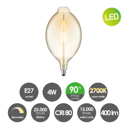 LED Stmievateľná žiarovka VINTAGE EDISON E27/4W/230V 2700K