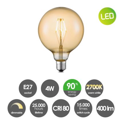 LED Stmievateľná žiarovka VINTAGE EDISON G125 E27/4W/230V 2700K