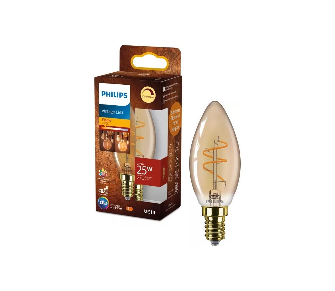 LED stmievateľná žiarovka VINTAGE Philips B35 E14/3,1W/230V 2200K 872110304895000