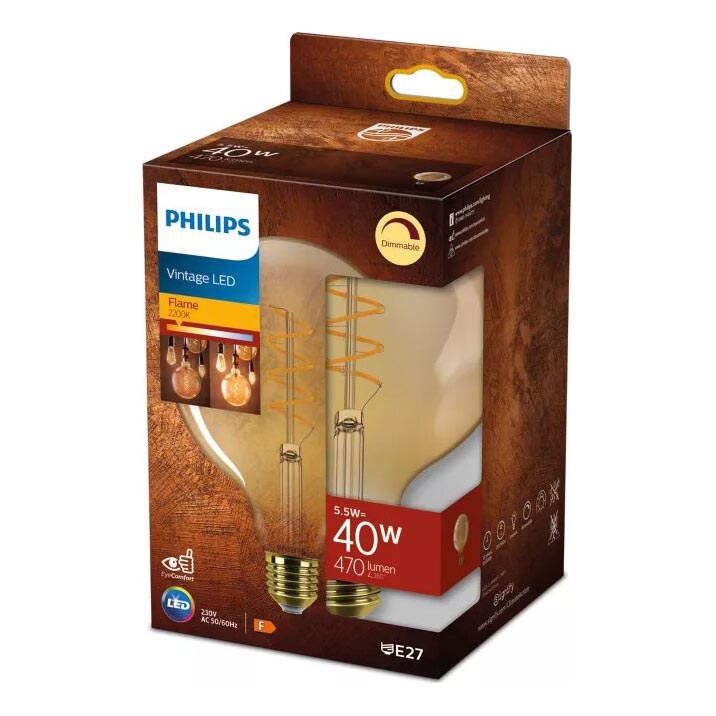 LED Stmievateľná žiarovka VINTAGE Philips G125 E27/5,5W/230V 2200K