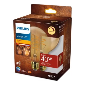 LED Stmievateľná žiarovka VINTAGE Philips G95 E27/5,5W/230V 2200K