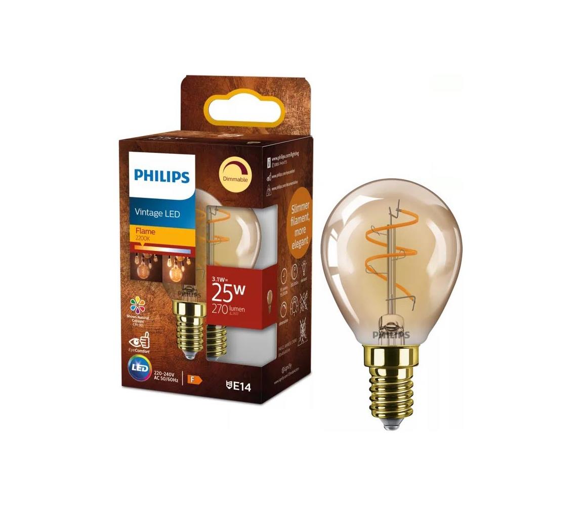 LED stmievateľná žiarovka VINTAGE Philips P45 E14/3,1W/230V 2200K 872110304897400