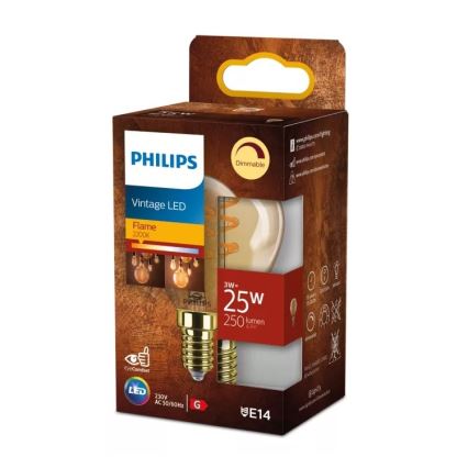 LED Stmievateľná žiarovka VINTAGE Philips P45 E14/3W/230V 2200K