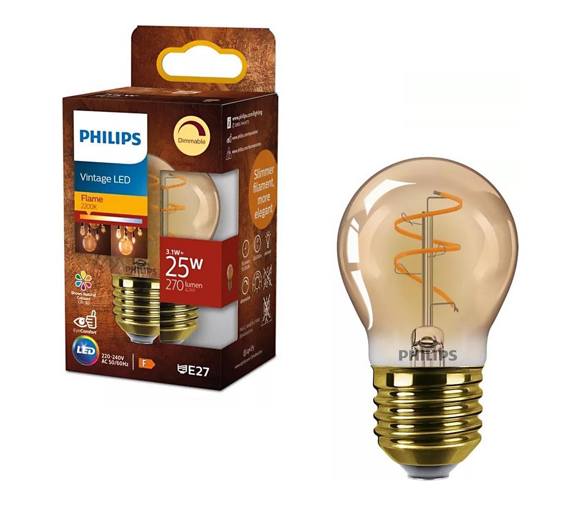 LED stmievateľná žiarovka VINTAGE Philips P45 E27/3,1W/230V 2200K CRI 90 872110304899800