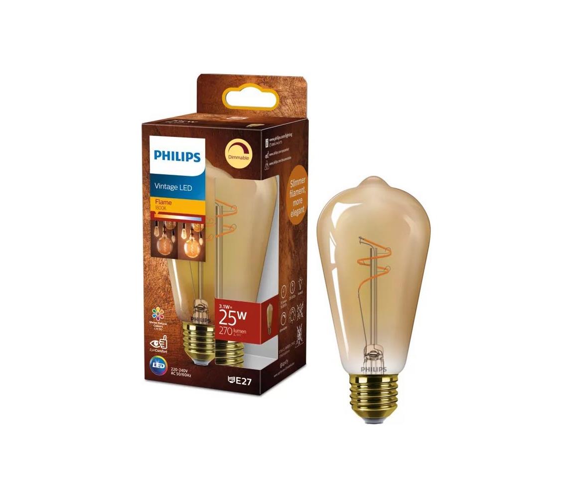 LED stmievateľná žiarovka VINTAGE Philips ST64 E27/3,1W/230V 1800K 872110304905600