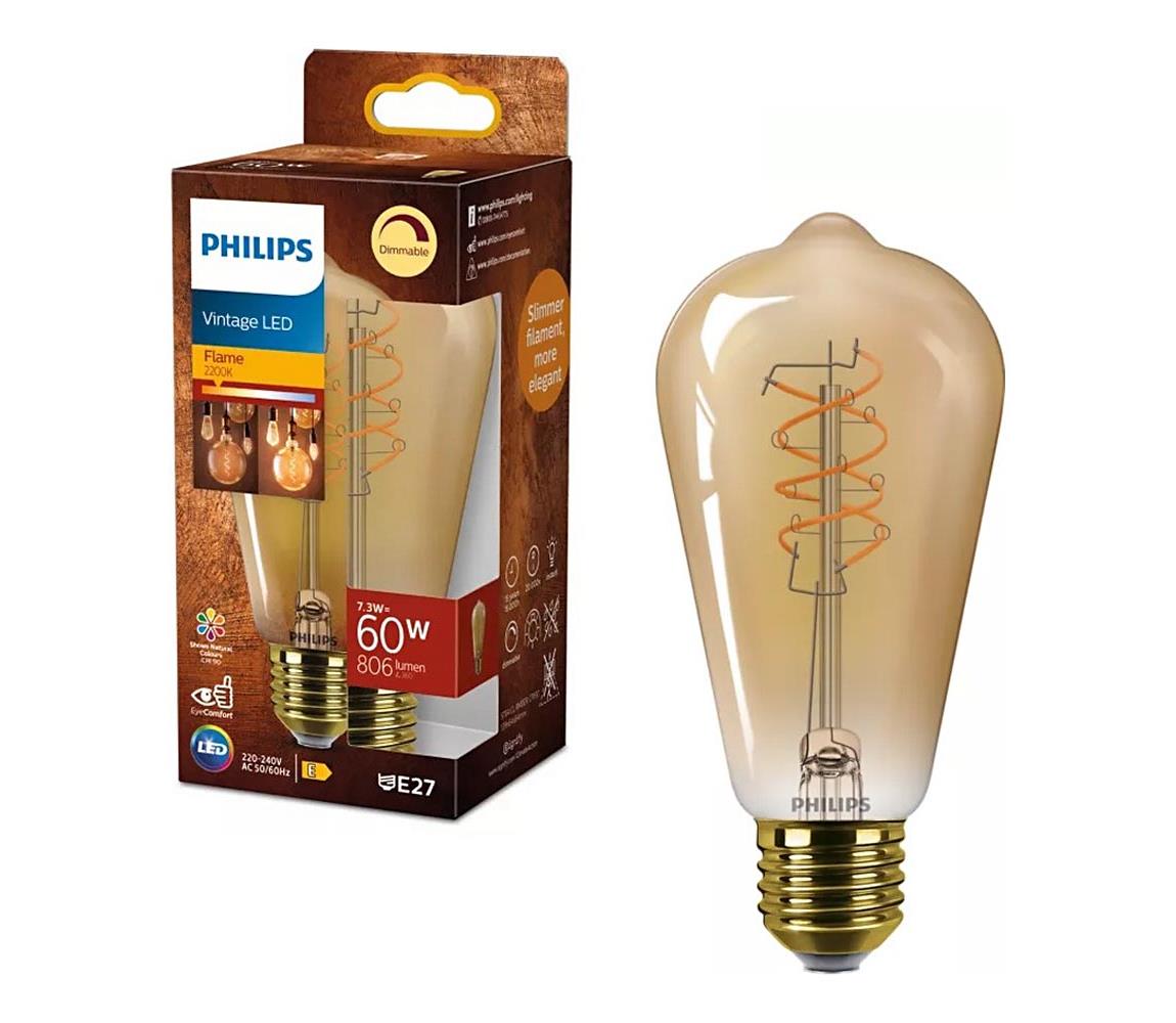 LED stmievateľná žiarovka VINTAGE Philips ST64 E27/7,3W/230V 2200K CRI 90 872110304913100