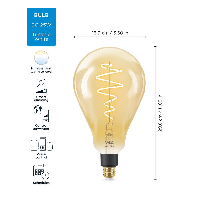 LED Stmievateľná žiarovka VINTAGE FILAMENT PS160 E27/6,5W/230V 2000-5000K CRI 90 Wi-Fi -WiZ