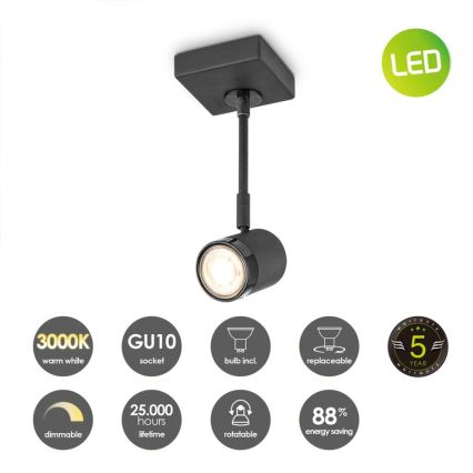 LED Stmievateľné bodové svietidlo MANU 1xGU10/5,8W/230V čierna