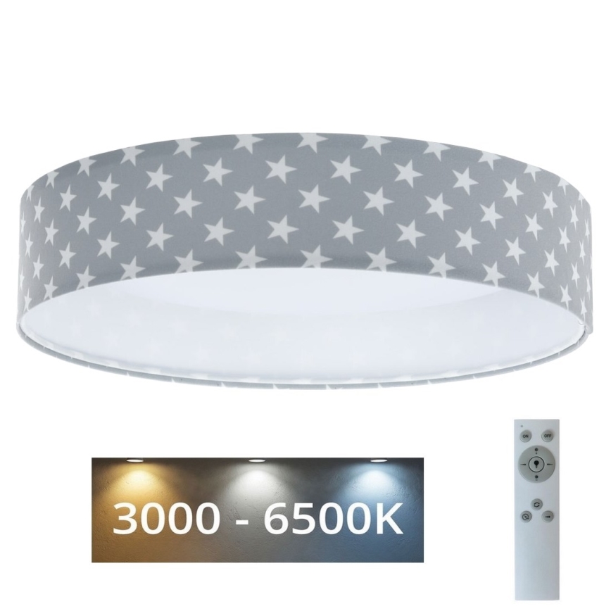 LED Stmievateľné detské stropné svietidlo SMART GALAXY KIDS LED/24W/230V 3000-6500K hviezdičky šedá/biela + diaľkové ovládanie