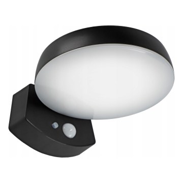 LED stmievateľné solárne nástenné svietidlo s čidlom LED/3W/3,7V 1800 mAh IP54 čierna