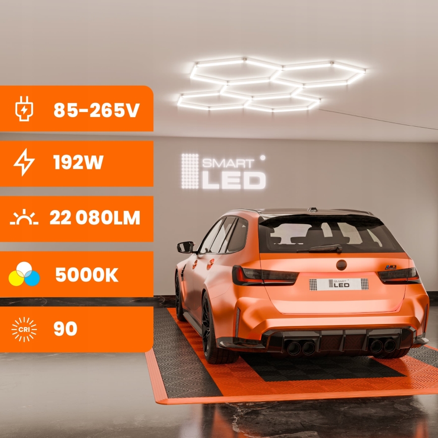 LED Stmievateľné stropné svietidlo HEXAGON LED/192W/85-265V 5000K 160x221 cm CRI 90 IP54 biela