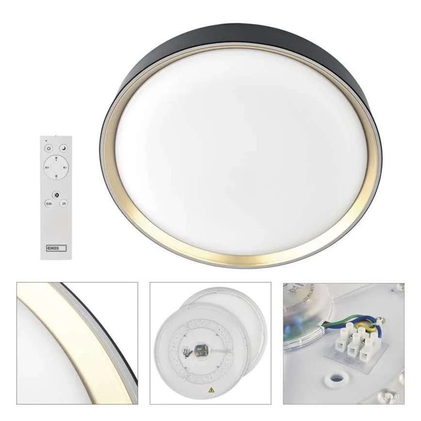 LED stmievateľné stropné svietidlo ILVI LED/30W/230V 2700-6500K priemer 40 cm čierna/mosadz + diaľkové ovládanie