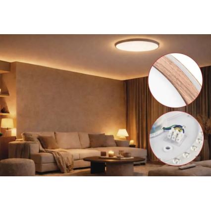 LED Stmievateľné stropné svietidlo ILVI LED/45W/230V 2700-6500K pr. 50 cm dekor dreva + diaľkové ovládanie
