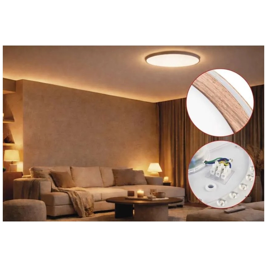 LED Stmievateľné stropné svietidlo ILVI LED/45W/230V 2700-6500K pr. 50 cm dekor dreva + diaľkové ovládanie