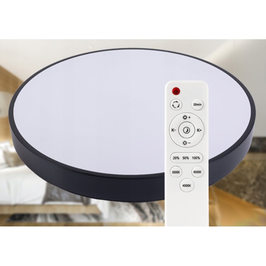 LED Stmievateľné stropné svietidlo LED/50W/230V 3000-6500K pr. 50 cm čierna + diaľkové ovládanie