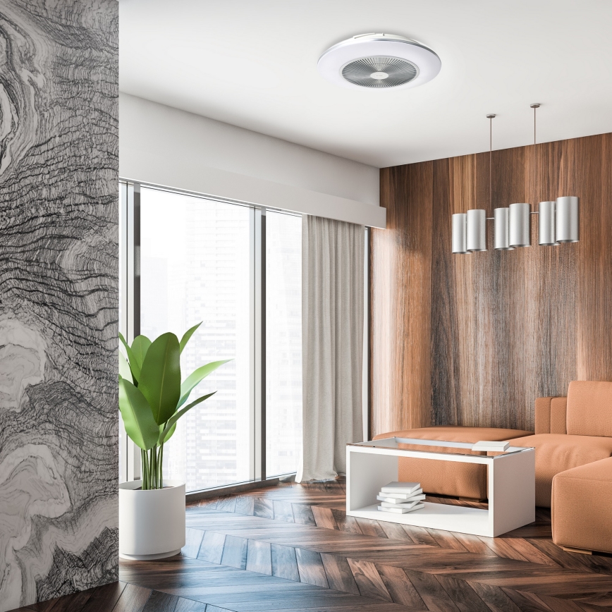 LED Stmievateľné stropné svietidlo s ventilátorom ARIA LED/38W/230V 3000-6000K strieborná + diaľkové ovládanie