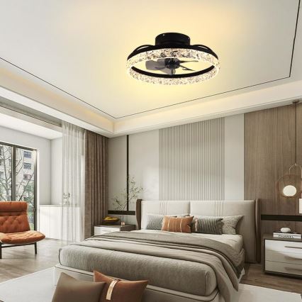 LED Stmievateľné stropné svietidlo s ventilátorom LED/35W/230V 3000-6500K čierna + diaľkové ovládanie