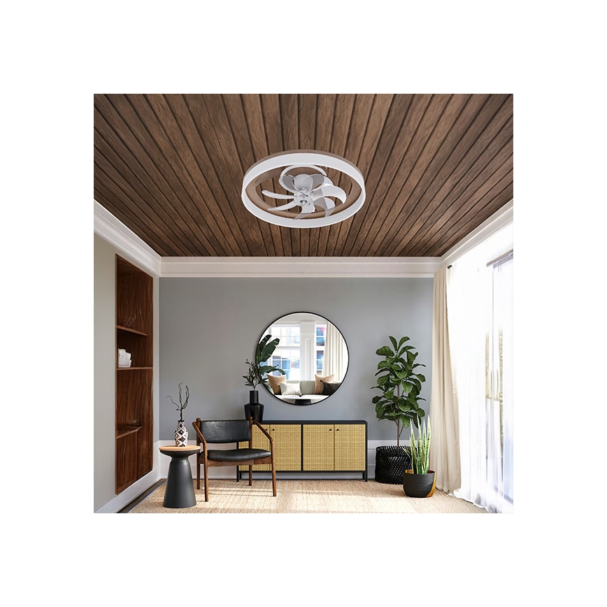 LED stmievateľné stropné svietidlo s ventilátorom LED/40W/230V 3000-6500K hnedá/biela + diaľkové ovládanie